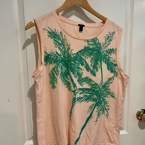 JCrew blush sleeveless tank with sequin palm trees